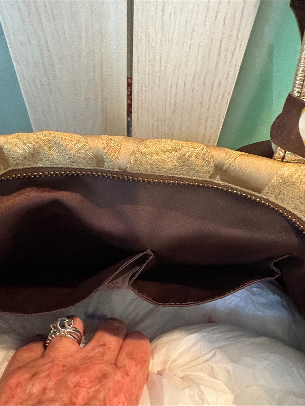 Coach Poppy Signature C Gold Lurex Tote - Picture 11 of 15